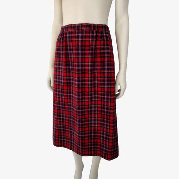 Vintage 1970s Pendleton Red Plaid Wool A Line Skirt With Pockets - Picture 3 of 11